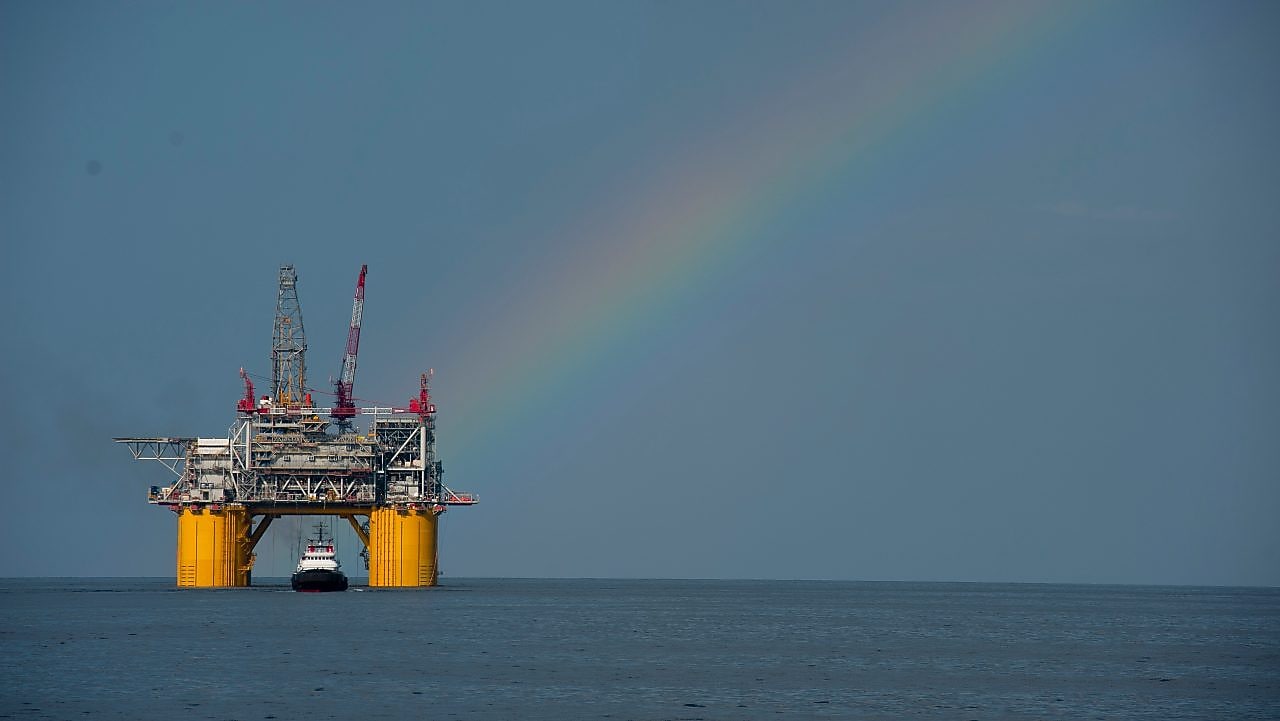 Mars B Platform in the Gulf of Mexico with a rainbow overhead