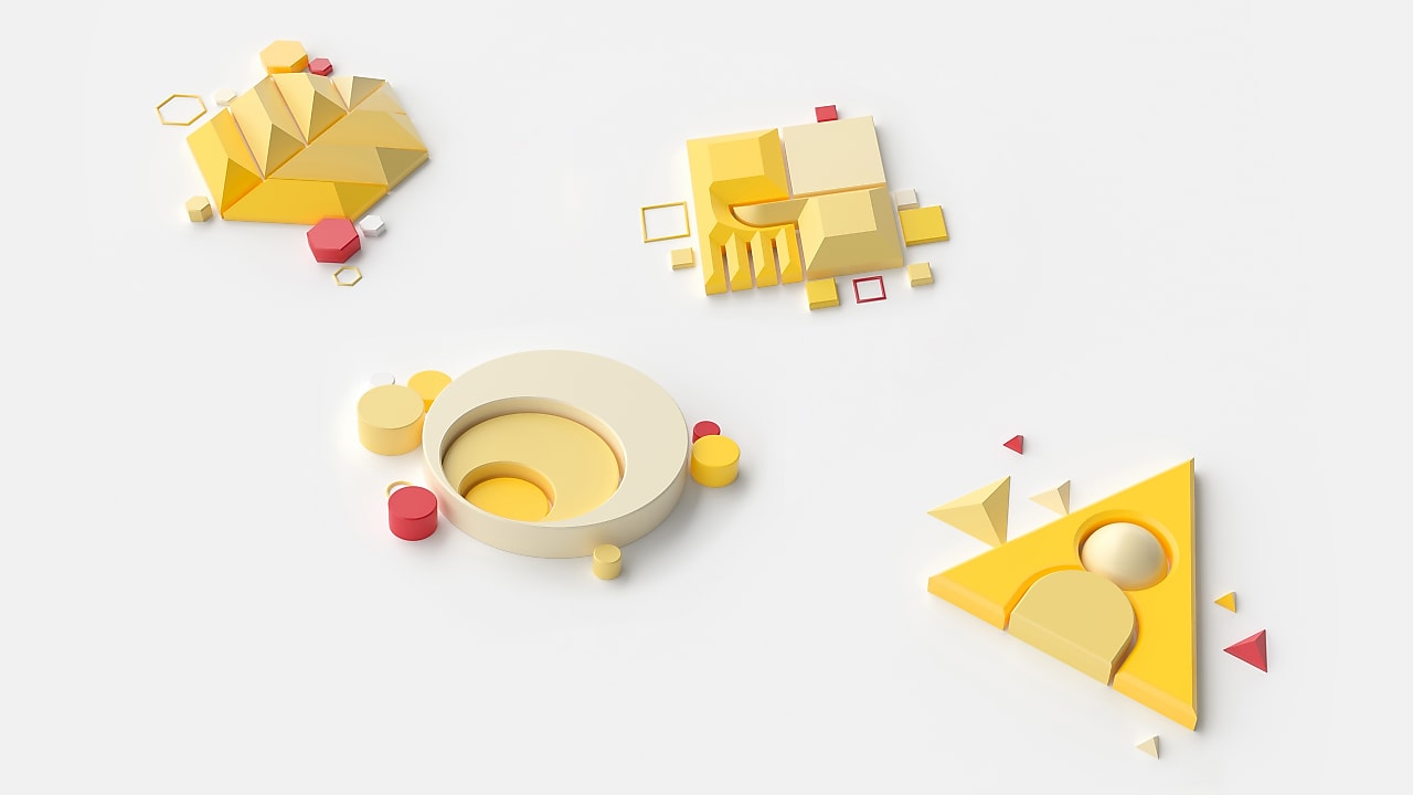 Graphic with all four main Powering progress pillar 3d graphs in a diamond pattern