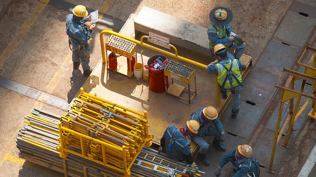 Engineers working at the construction site