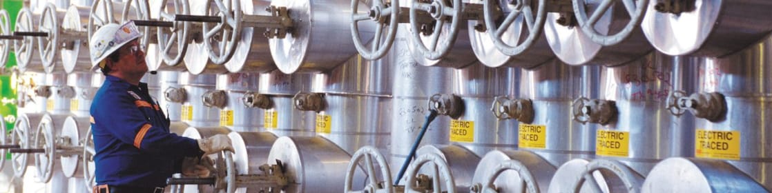 Engineer working on the Feed Header of the OP-2 ethylene plant, Deer Park,2004