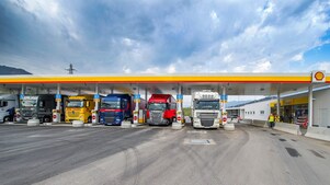 Buses standing at Shell Station
